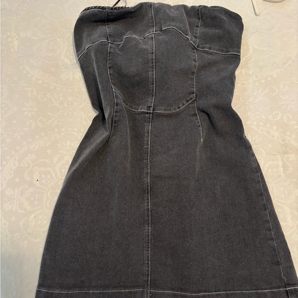 Elegant Black Denim Strapless Dress by baby pink size m